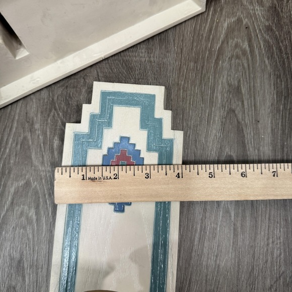 Southwestern Wall Shelf & 2 Candle Sconces Set Geometric Aztec Teal Pink Vintage - Picture 12 of 12